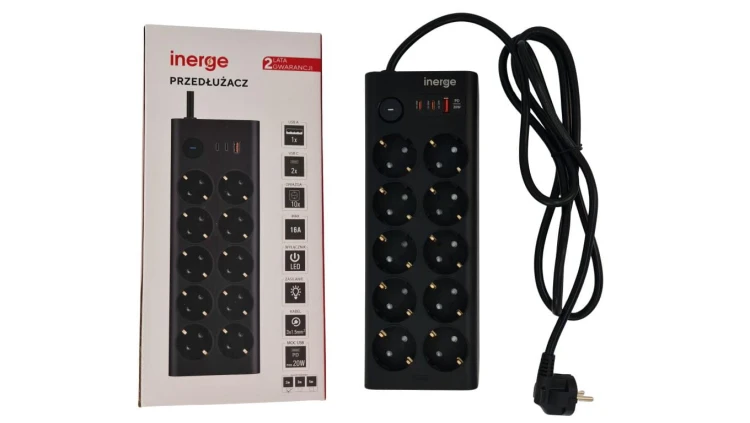 Przedłużacz INERGE 10-gniazdowy 3m ECS-1031PD-03-B