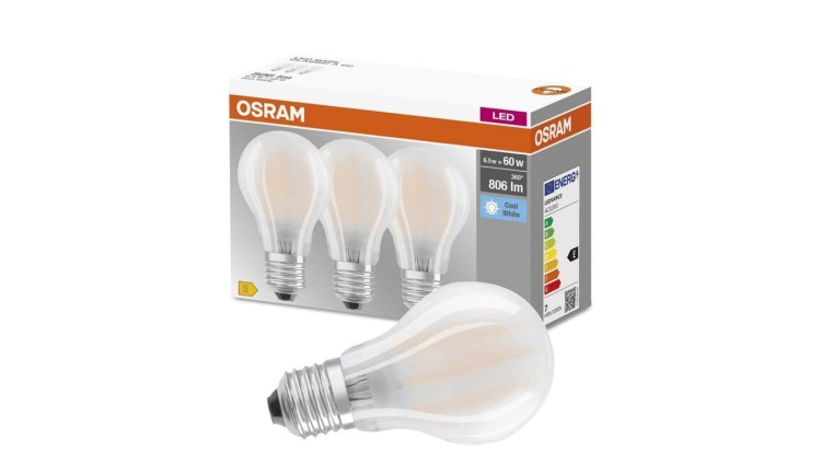 3PAK Żarówka LED E27 A60 6,5W = 60W 806lm 4000K Neutralna 300 Filament OSRAM BASE