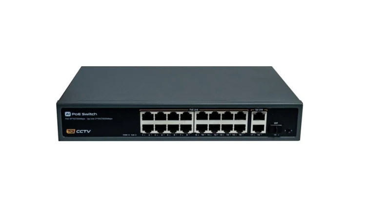 Switch 16x PoE 10/100 Mbps 802.3af/at + 2x Uplink 100/1000 Mbps + 1x SFP, 250W, tryb Extend (250m)