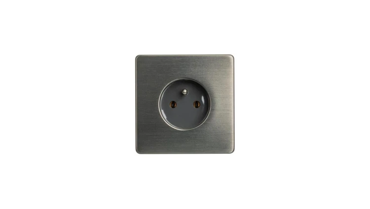 Gniazdko elektryczne szare pojedyncze ramka stal szczotkowana PVD Gunmetal GN-SNPG01S
