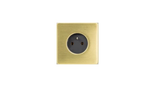 Gniazdko elektryczne szare pojedyncze ramka stal szczotkowana PVD Brass GN-SNPBR01S