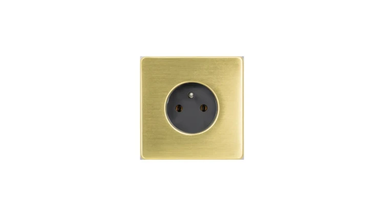 Gniazdko elektryczne szare pojedyncze ramka stal szczotkowana PVD Brass GN-SNPBR01S