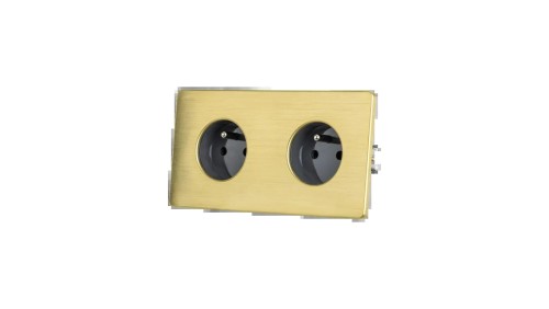 Gniazdko elektryczne szare podwójne ramka stal szczotkowana PVD Brass GN-SNPBR02S
