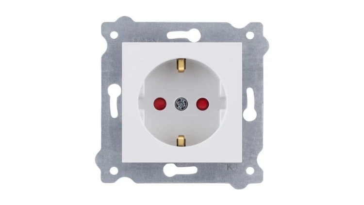 Gniazdo z uziemieniem Schuko 2P+E i przesłonami torów prądowych 250V 16A Biały 238/01 EXEN