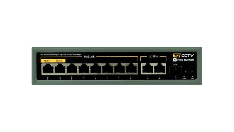 Switch 8x PoE 100/1000 Mbps 802.3af/at + 2x Uplink 100/1000 Mbps + 1x SFP, 120W