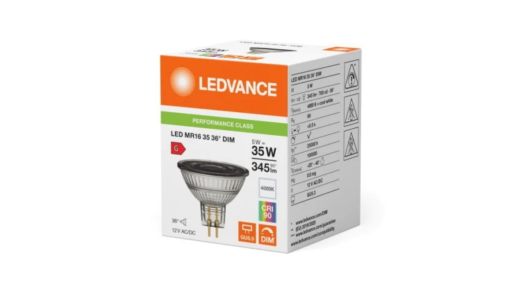 Żarówka LED MR16 GU5.3 5W = 35W 345lm 4000K Neutralna Biała 12V FILAMENT ŚCIEMNIALNA LEDVANCE