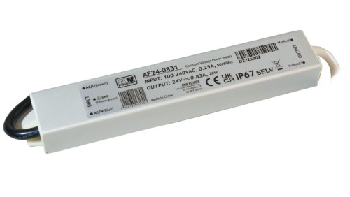 Zasilacz LED 20W 24V 0,83A IP67 metalowa obudowa AF24-0831 MW POWER
