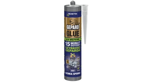 Klej uniwersalny montażowy GEPARD GLUE super szybki, cienka spoina, biały Kartusz 290ml