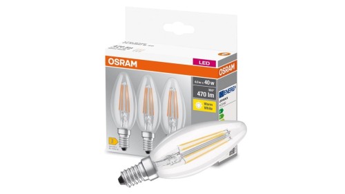 3PAK Żarówka LED E14 B35 4W = 40W 470lm 2700K Ciepła 300 Filament OSRAM