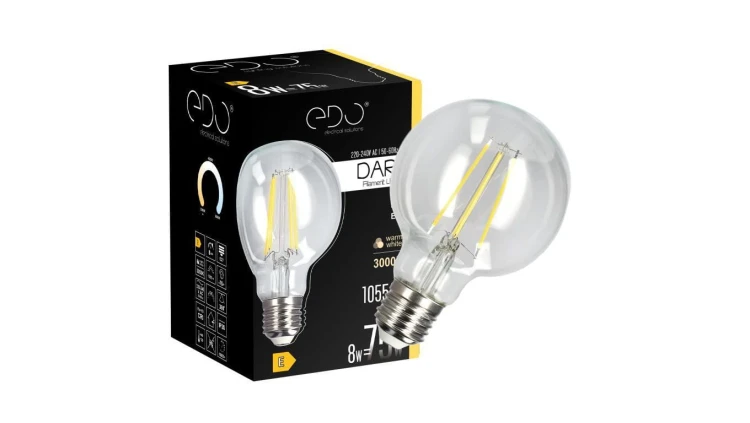 Żarówka dekoracyjna DARI LED Filament 8W, E27, 3000K, 1055lm, 230V, CLEAR G80, EDO777633 EDO