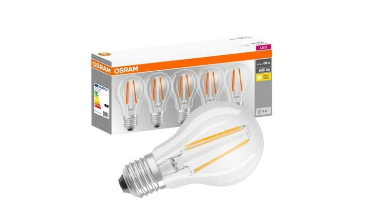 5PAK Żarówka LED E27 A60 7W = 60W 806lm 2700K Ciepła 300 Filament OSRAM