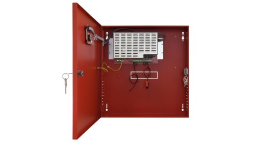 Zasilacz buforowy w metalowej obudowie 385x402x88mm, z panelem LCD, do systemów przeciwpożarowych EN54C 27,6V/5A/2x17Ah/LCD