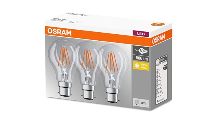 3PAK Żarówka LED B22d A60 7W = 60W 806lm 2700K Ciepła 360 Filament OSRAM