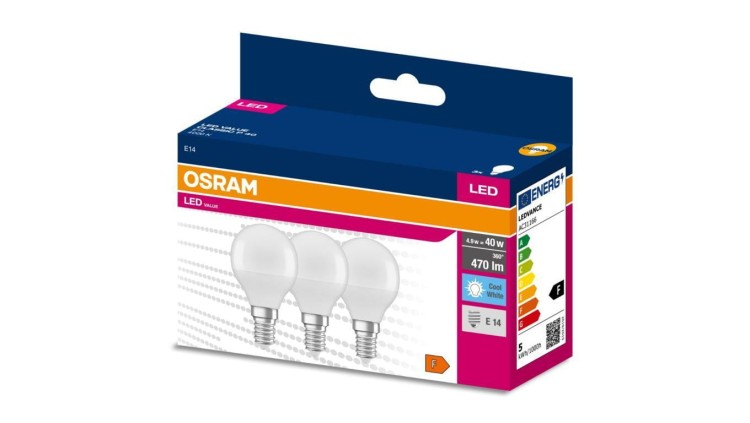 3PAK Żarówka LED E14 P45 4,9W = 40W 470lm 4000K Neutralna 200 OSRAM VALUE