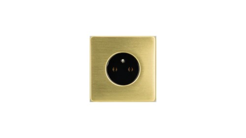 Gniazdko elektryczne czarne pojedyncze ramka stal szczotkowana PVD Brass GN-SNPBR01C