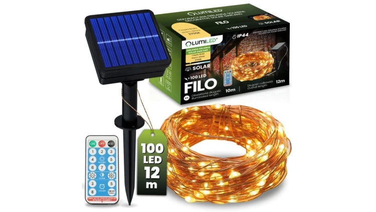 Girlanda Solarna Ogrodowa 100x LED Ozdobne Druciki 12m 2700K Ciepła + PILOT FILO LUMILED