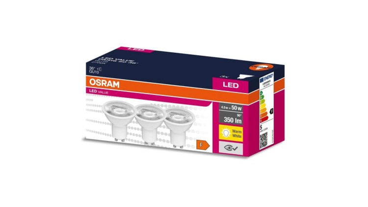 3PAK Żarówka LED GU10 4,5W = 50W 350lm 2700K Ciepła 36 OSRAM VALUE