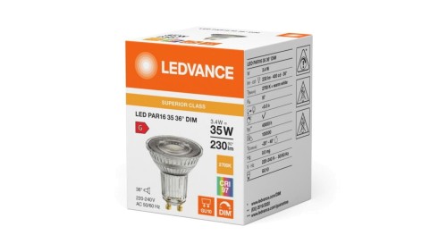 Żarówka LED PAR16 GU10 3.4W = 35W 230lm 2700K Ciepła Biała 36 ŚCIEMNIALNA LEDVANCE