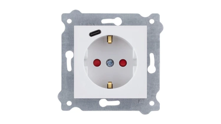 Gniazdo z uziemieniem Schuko 2P+E + USB Typ C Biały 274/01 EXEN
