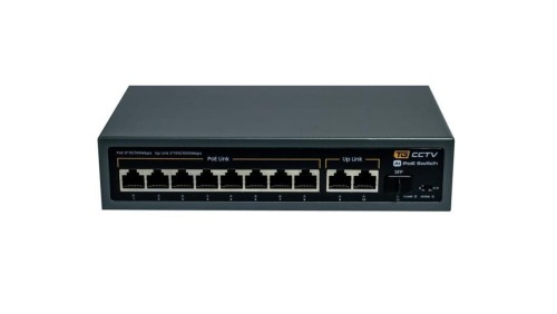 Switch 8x PoE 10/100 Mbps 802.3af/at + 2x Uplink 100/1000 Mbps + 1x SFP, 120W, tryb Extend (250m)