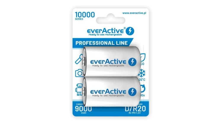 2 x akumulatorki everActive R20/D Ni-MH 10000 mAh ready to use