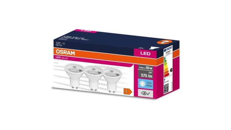 3PAK Żarówka LED GU10 6,9W = 50W 575lm 4000K Neutralna 120 OSRAM VALUE