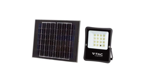 Naświetlacz LED SMD 12W 1200lm 6400K 10000mAh IP65 czarny barwa CW biała zimna z panelem solarnym VT-55100 V-TAC