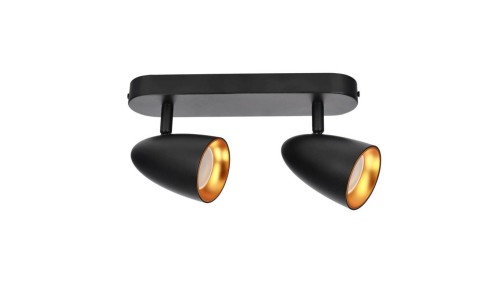 Podwójna punktowa oprawa sufitowa typu spot OVO 2 Black Gold, listwa, IP20, 2xGU10, czarna, pierścień złoty EDO777239