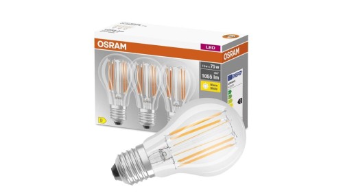 3PAK Żarówka LED E27 A60 CL 7,5W = 75W 1055lm 2700K Ciepła 300 Filament OSRAM BASE