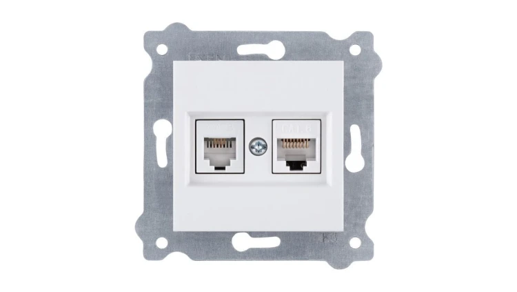 Gniazdo komputerowe kat.6 + gniazdo telefoniczne ( Kat. 6, Kat. 3, RJ45, RJ11 ) Biały 256/01