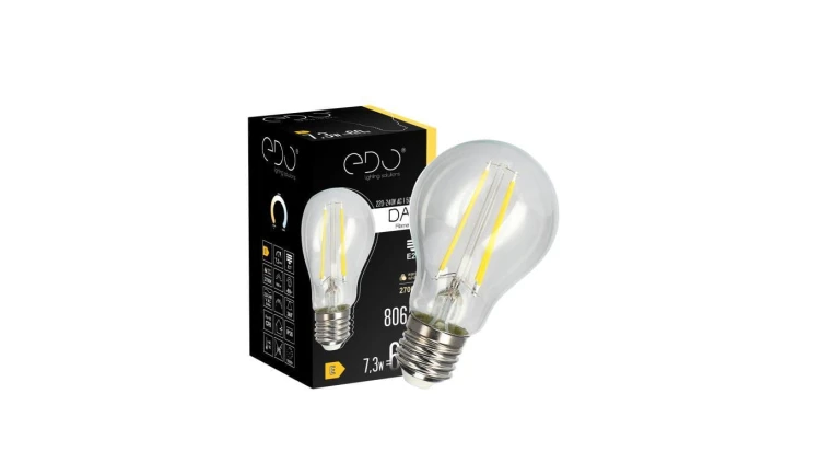 Żarówka dekoracyjna DARI LED Filament 7,3W, E27, 2700K, 806lm, 230V, CLEAR A60, EDO777627 EDO