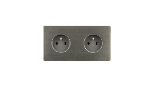 Gniazdko elektryczne szare podwójne ramka stal szczotkowana PVD Gunmetal GN-SNPG02S