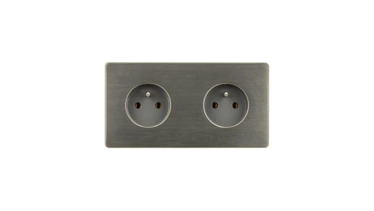 Gniazdko elektryczne szare podwójne ramka stal szczotkowana PVD Gunmetal GN-SNPG02S