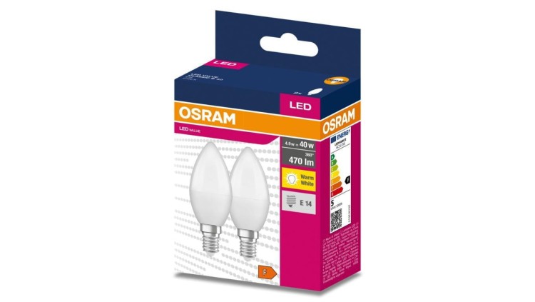 2PAK Żarówka LED E14 B35 4,9W = 40W 470lm 2700K Ciepła 220 OSRAM VALUE