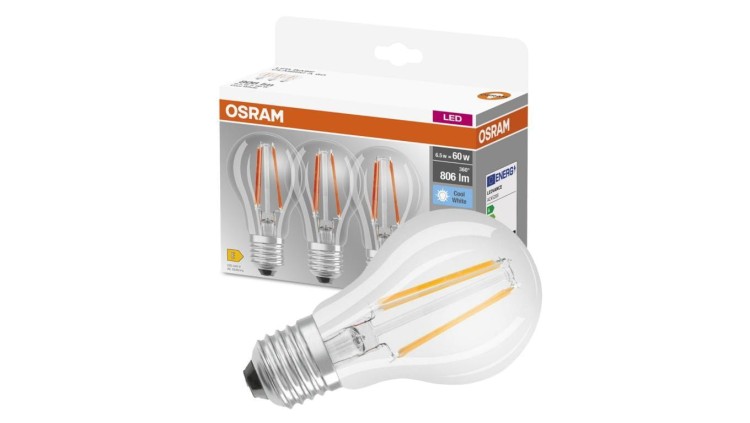 3PAK Żarówka LED E27 A60 6,5W = 60W 806lm 4000K Neutralna 360 OSRAM
