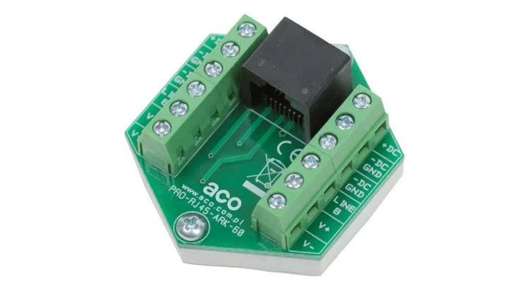 Adapter RJ45 na ARK do systemu PRO, umożliwia przejście ze złącza RJ45 na złącza śrubowe ARK (pojedyncze żyły) PRO-RJ45-ARK-60