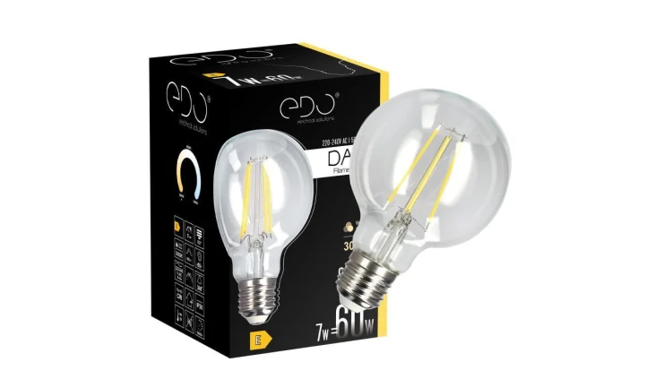 Żarówka dekoracyjna DARI LED Filament, 7W, E27, 3000K, 806lm, 230V, CLEAR G80, EDO777631 EDO