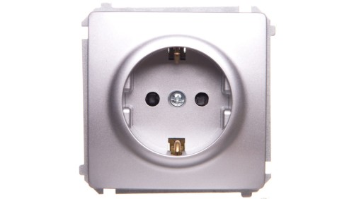 Simon Basic Gniazdo wtyczkowe z uziemieniem Schuko z przesłonami torów 16A 250V srebrny mat BMGSz1z.01/43