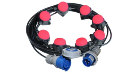 Łańcuch lamp budowlanych LF50M8 RED 8x8W, 80lm, 50m, kolor czerwony, obrysówka