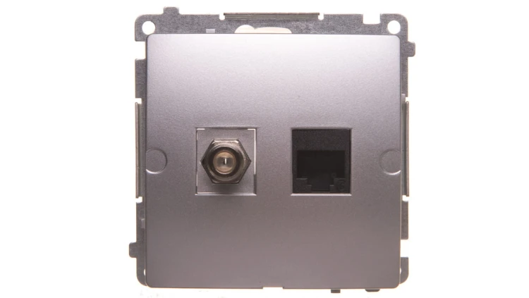 Simon Basic Gniazdo antenowe typu F + RJ45 kat.6 srebrny mat BMAFRJ45.01/43