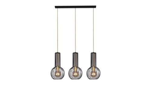 Lampa wisząca ARVI czarna, metalowe klatkowe klosze na E27 nad wyspę kuchenną K-4521 Kaja Lighting