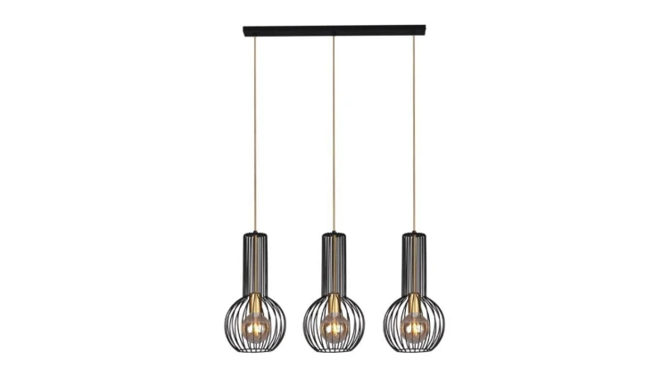 Lampa wisząca ARVI czarna, metalowe klatkowe klosze na E27 nad wyspę kuchenną K-4521 Kaja Lighting