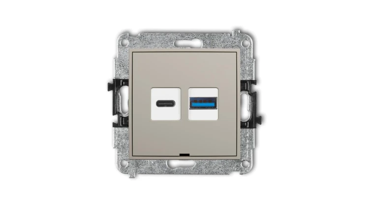 MINI Mechanizm ładowarki USB podwójnej USB C + USB A, 20W max., bez pola opisowego taupe 60MCUSBBO-8
