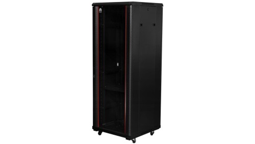 Szafa stojąca RACK 19 22U 600x800mm drzwi szklane czarna NEKU FLR + wyposażenie