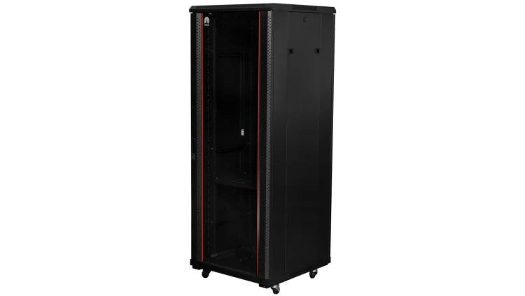 Szafa stojąca RACK 19 22U 600x800mm drzwi szklane czarna NEKU FLR + wyposażenie