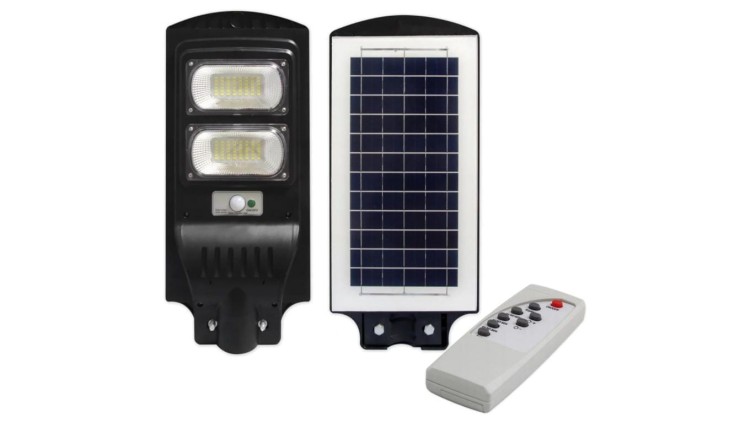 Lampa LED solarna uliczna czarna 100W 6000K zimna IP65 czujnik ruchu i zmierzchu + pilot