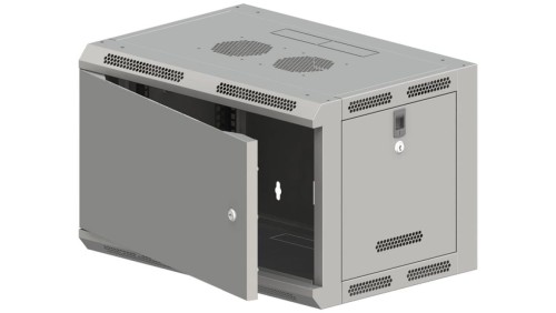 Szafa rack wisząca 19 cali 9U 600x500, niedzielona, drzwi metalowe, kolor szary FLAT PACK
