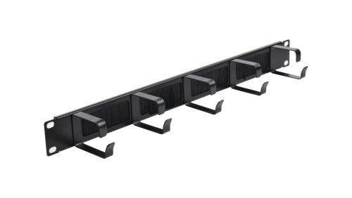 Organizator kabli RACK 19 cali 1U metalowy z uchwytami i przepustami szczotkowymi czarny NEKU