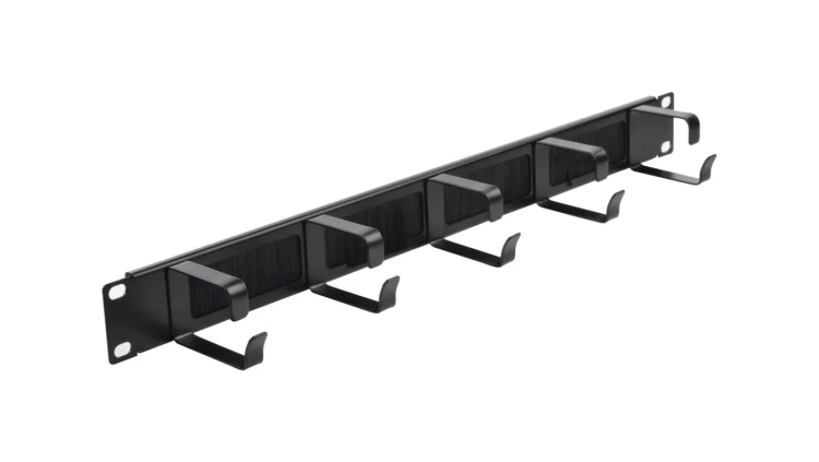 Organizator kabli RACK 19 cali 1U metalowy z uchwytami i przepustami szczotkowymi czarny NEKU