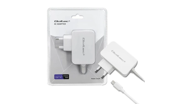 Qoltec Zasilacz sieciowy 65W 5-20.3V 2-3.25A USB typ C PD Biały
